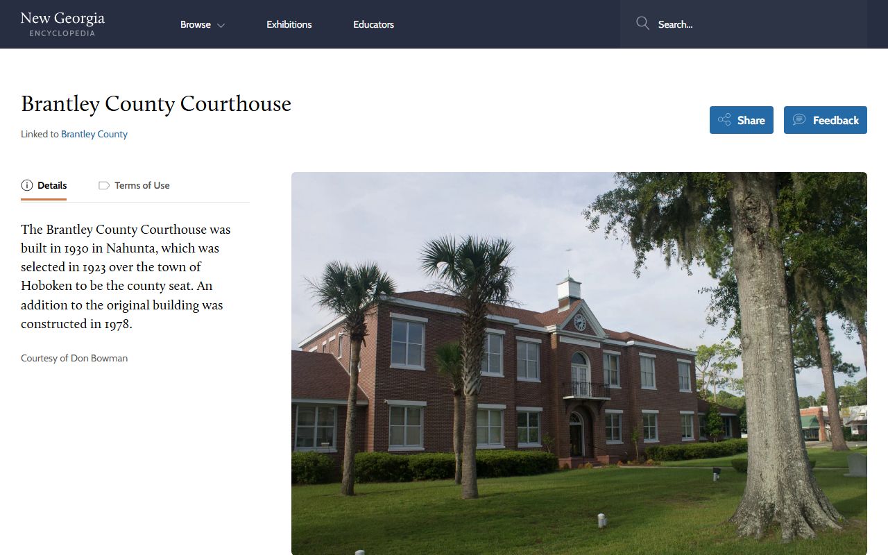 New Georgia Encyclopedia Brantley County courthouse photo entry