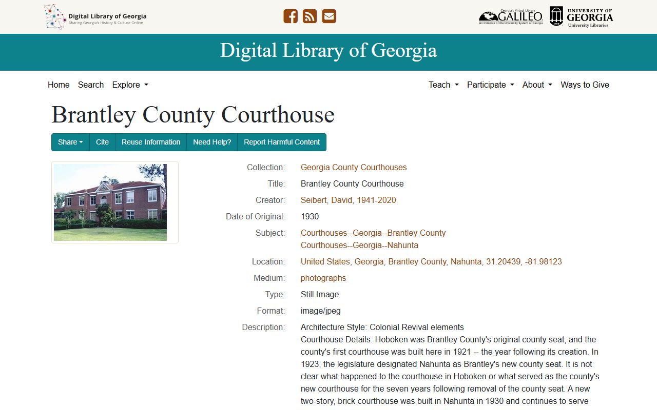 Digital Library of Georgia Brantley County courthouse record