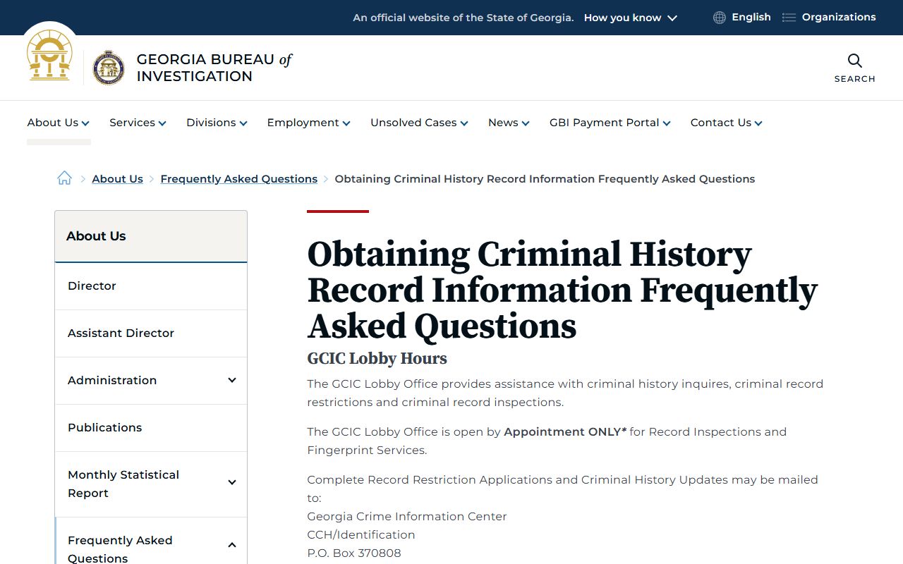 GBI criminal history record information FAQ