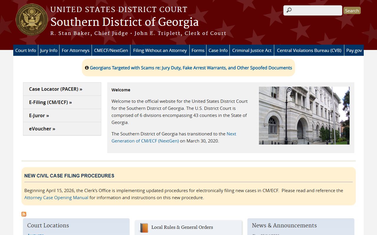 U.S. District Court Southern District of Georgia homepage