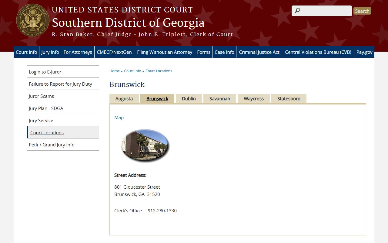 Southern District of Georgia Brunswick courthouse page