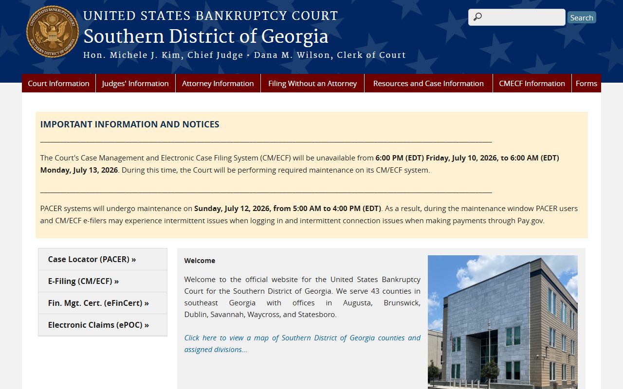 U.S. Bankruptcy Court Southern District of Georgia homepage