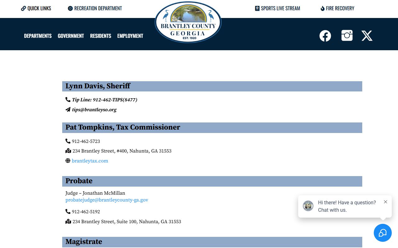 Brantley County Court records constitutional officers