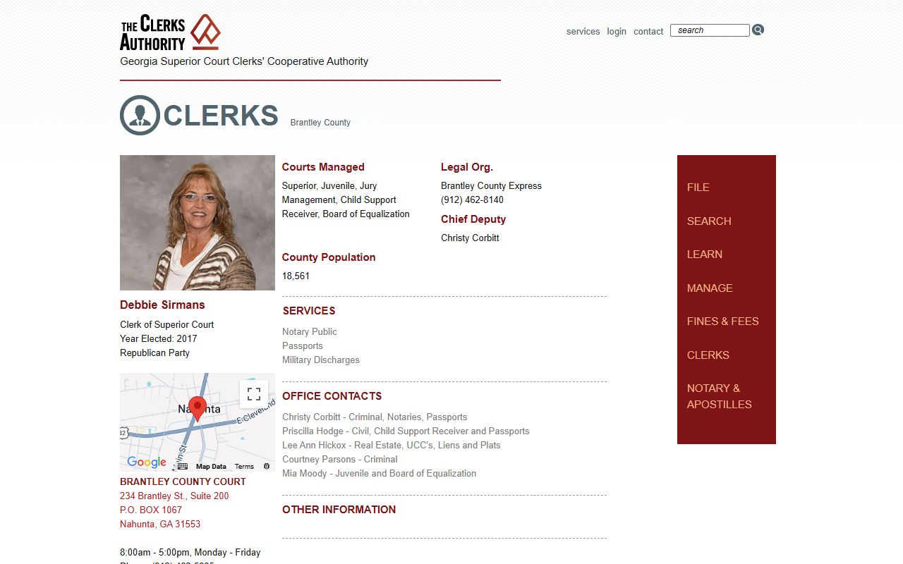 Brantley County Court records GSCCCA clerk profile
