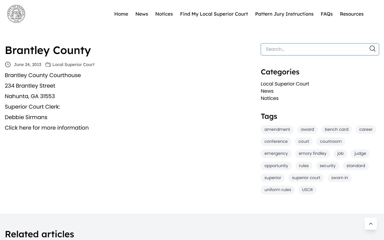 Brantley County Court records Superior Courts of Georgia page