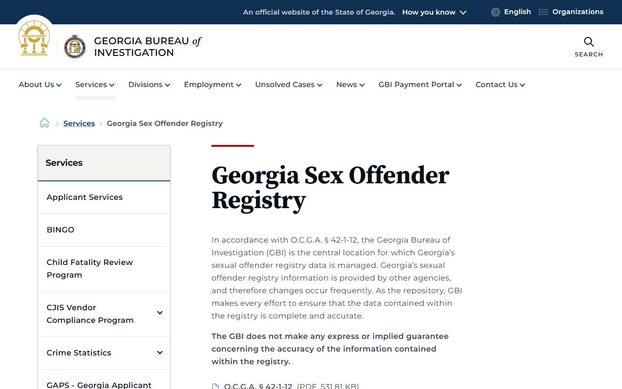 Brantley County inmate records GBI sex offender registry explanation