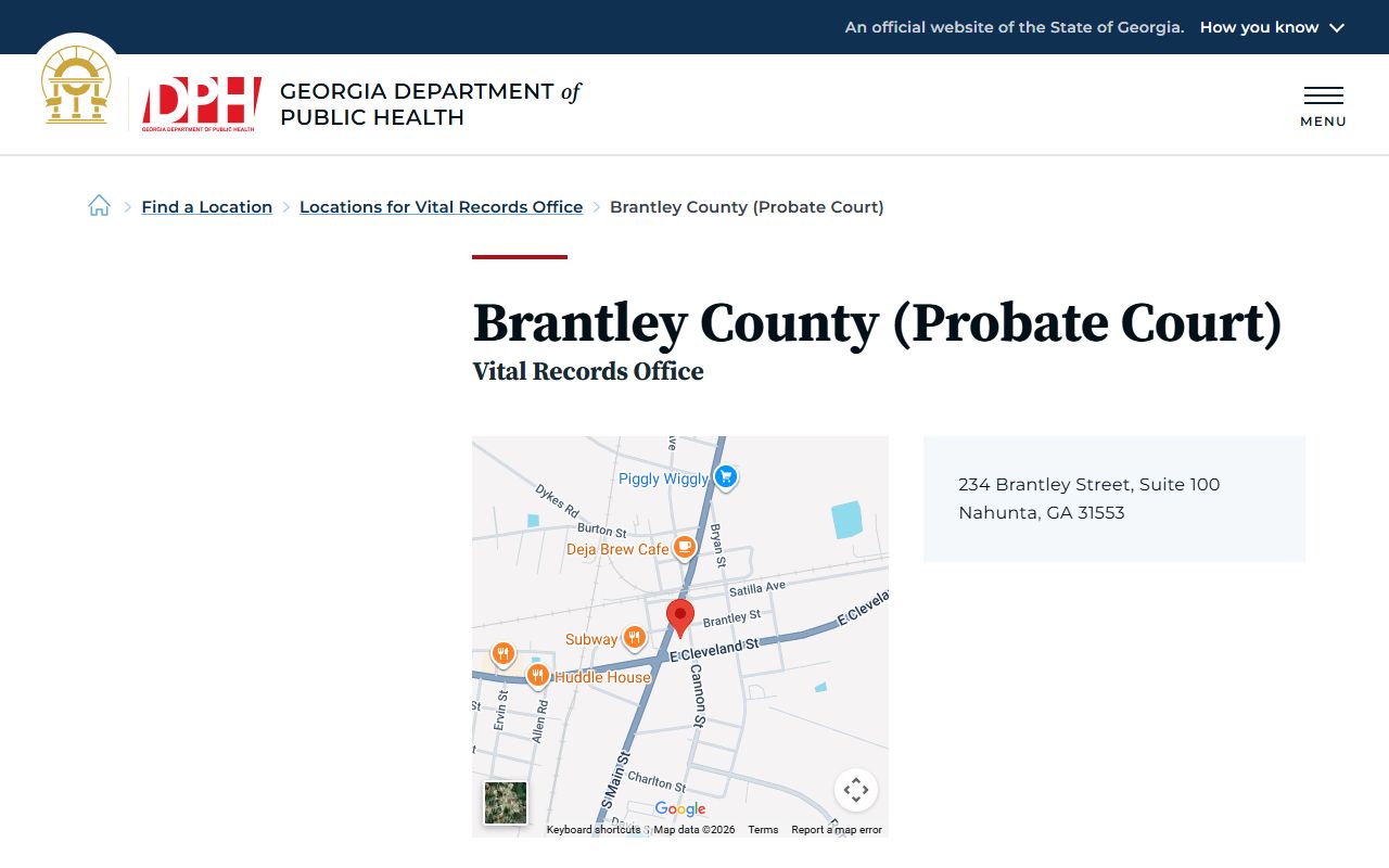 Brantley County marriage records Probate Court vital records listing