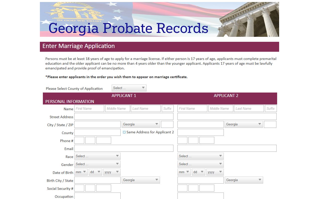 Brantley County marriage records Georgia Probate Records marriage application