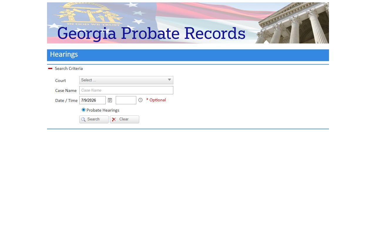 Brantley County probate records hearing calendar search