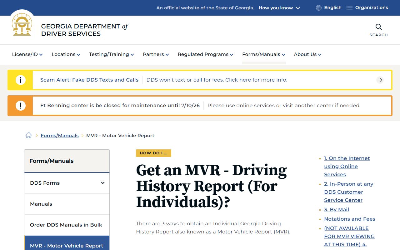 Brantley County traffic court records Georgia DDS MVR instructions
